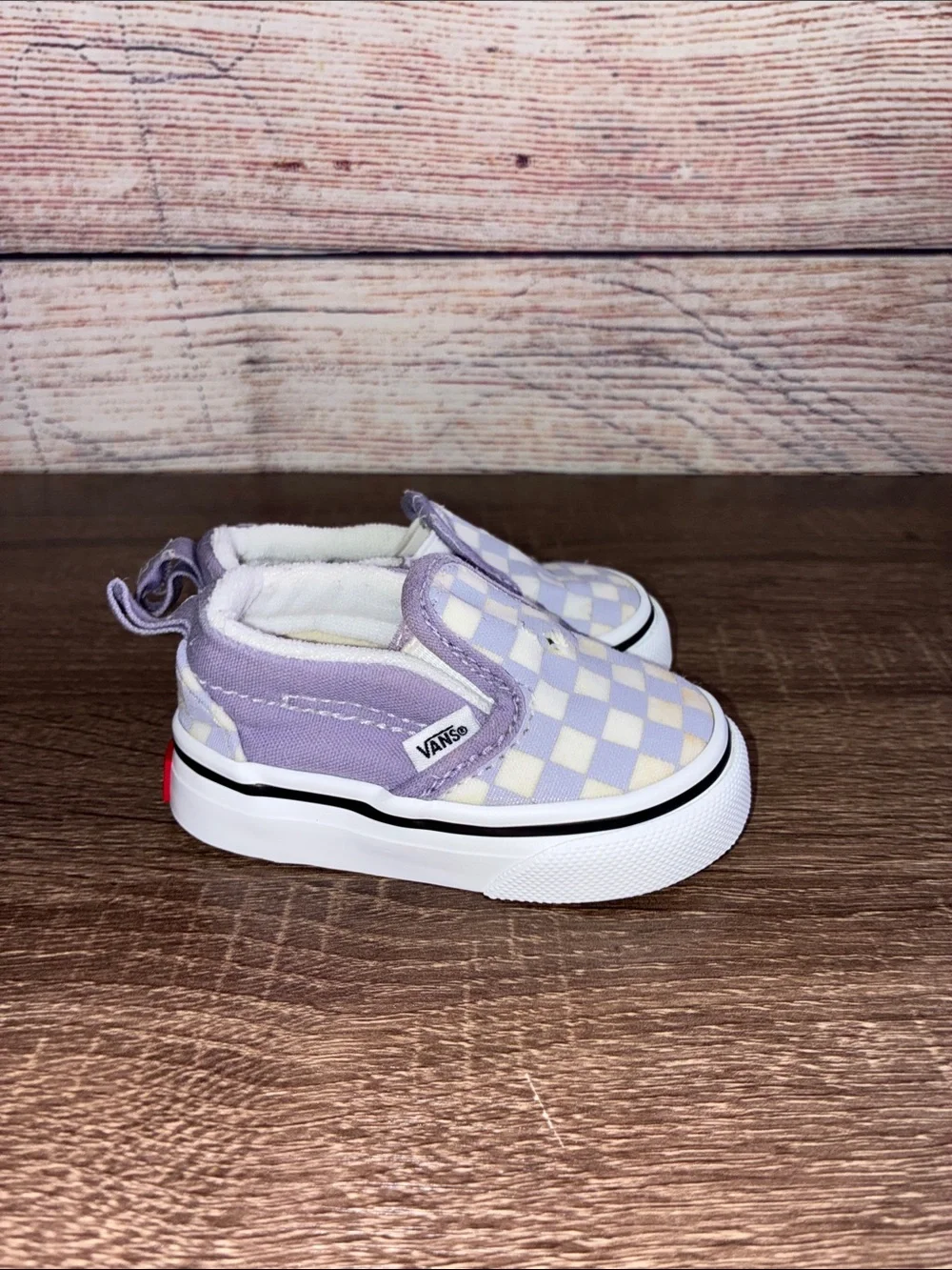 Used Vans Toddlers 2 Kids Slip-On Checkerboard Sneakers - Lavender/White